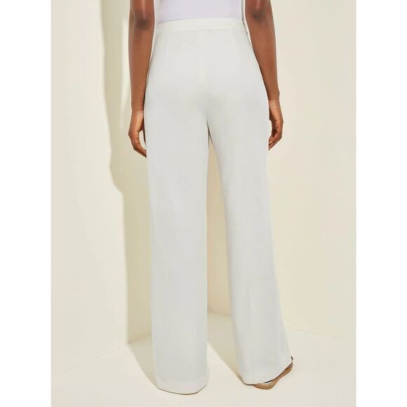 New MISOOK Women's Naomi Wide Leg Woven Blend Pant, White - Vanity Fit Sz Large - Picture 3 of 7